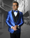 Mens Vested One Button Shawl Tuxedo in Geometric Chain Print in Royal