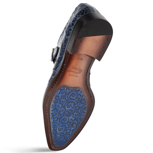 Gigolo Blue Crocodile Single Monk-Strap Loafers By Mezlan Made In Spain Brand