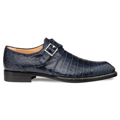 Gigolo Blue Crocodile Single Monk-Strap Loafers By Mezlan Made In Spain Brand