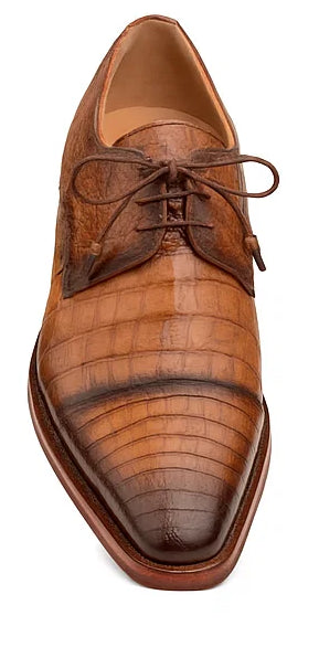 Giovane Fuscus Cap Toe Derby Camel Crocodile Shoes By Mezlan Made In Spain Brand