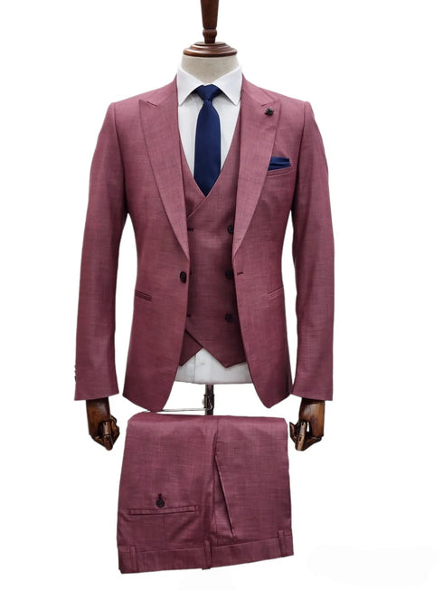 Giovanni Testi Suits With Double Breasted Vest - 3 Pieces Grape Peak Lapel Suit