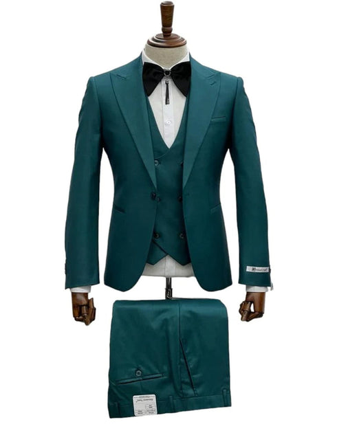 Giovanni Testi Suits With Double Breasted Vest - 3 Pieces Green Peak Lapel Suit