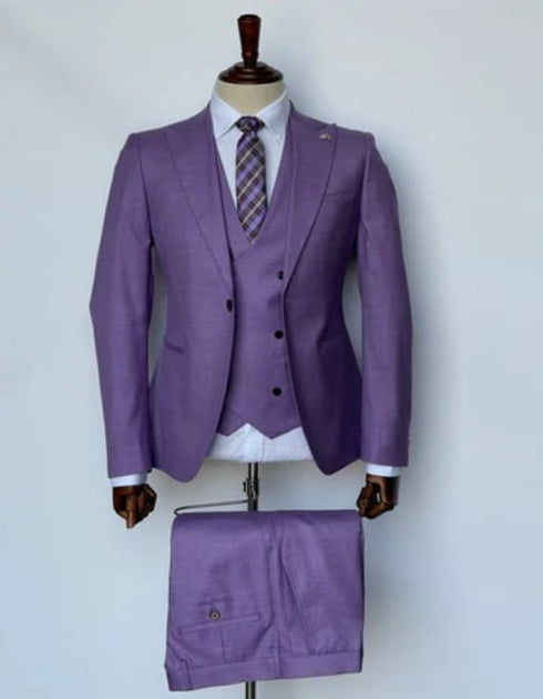 Giovanni Testi Suits With Double Breasted Vest - 3 Pieces  Lavender Peak Lapel Suit