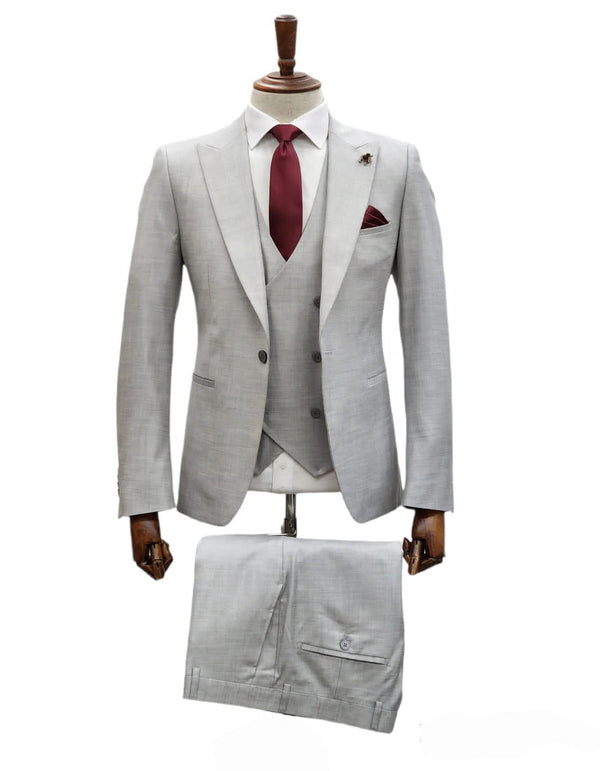 Giovanni Testi Suits With Double Breasted Vest - 3 Pieces Silver Peak Lapel Suit