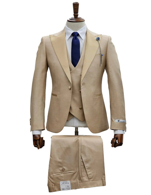 Giovanni Testi Suits With Double Breasted Vest - 3 Pieces Tan Peak Lapel Suit