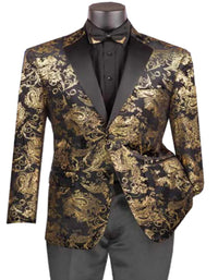 Prom Tuxedo 2026 - Mens Paisley Velvet Foil Smoking Jacket Gold Tuxedo
