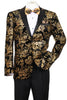 Men's Modern Fit Velvet Floral Paisley Foil Black and Gold Tuxedo Jacket