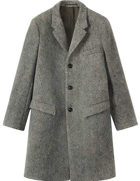 Gray ~ Grey Herringbone ~ Tweed 95% Wool Overcoat ~ Long men's Dress Topcoat - Winter coat