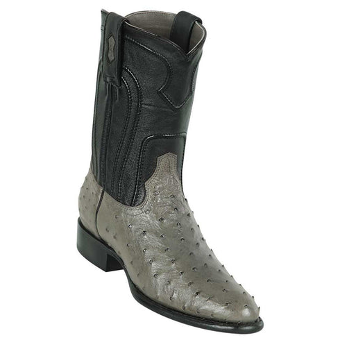 Los Altos Men's Genuine Full Quill Ostrich Gray Roper Toe Boots