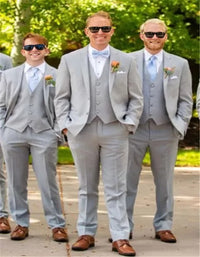Light Grey Wedding Groomsmen Suits Three Pieces Notched Lapel Men Suits