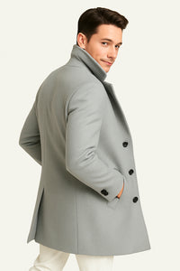 Mens Light Gray Wool Overcoat – Classic Single-Breasted Winter Coat