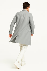 Mens Light Gray Wool Overcoat – Classic Single-Breasted Winter Coat