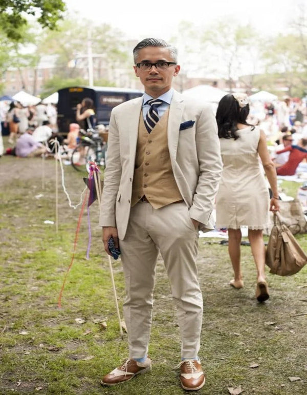 Great Gatsby Jacket and Pants Outfit - Tan Suit + Dark Camel Vest