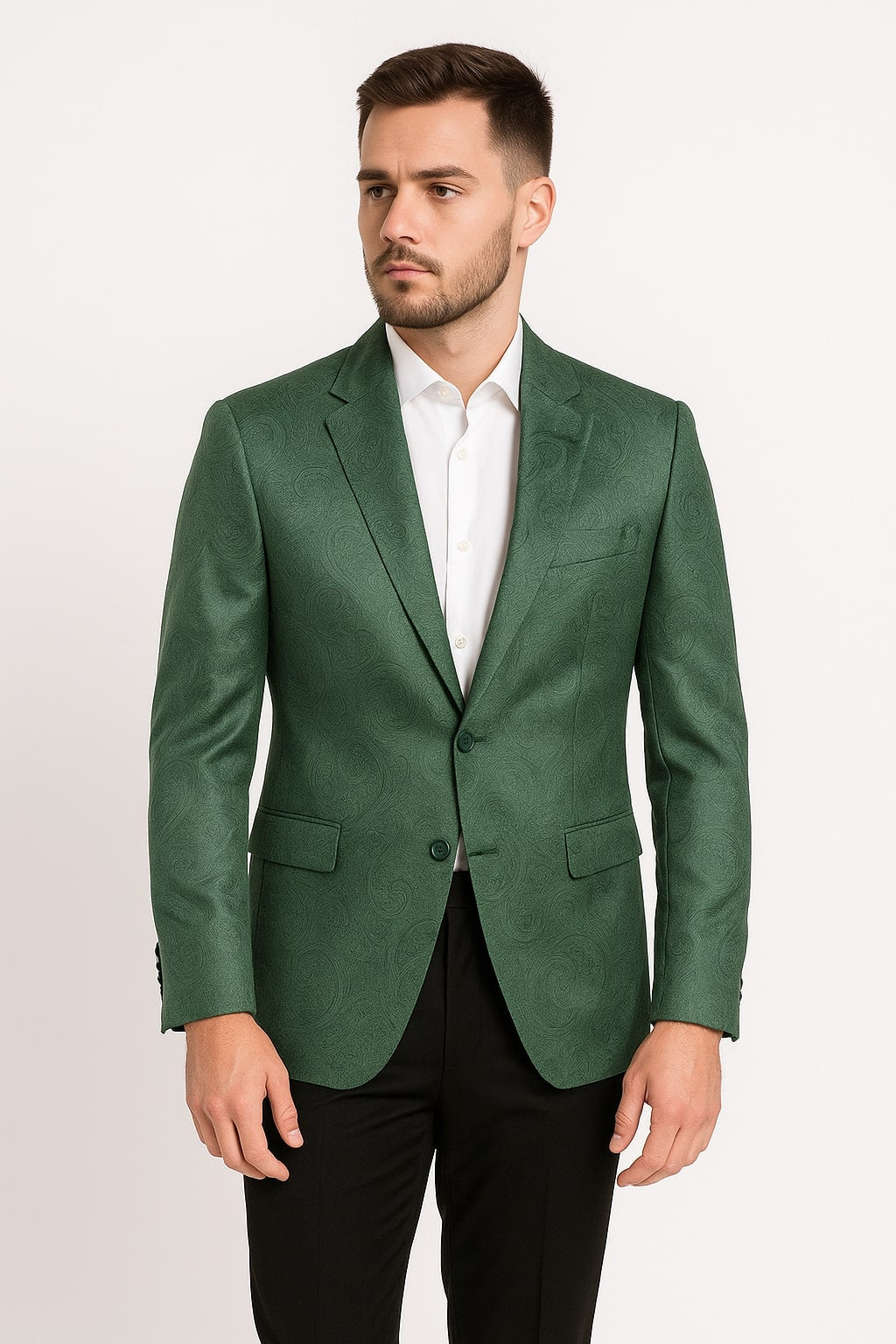 Mens Green Paisley Tuxedo Jacket Slim Fit Embossed Formal Blazer for OvercoatUSA Mens Green Paisley Tuxedo Jacket Slim Fit Embossed Formal Blazer for OvercoatUSA