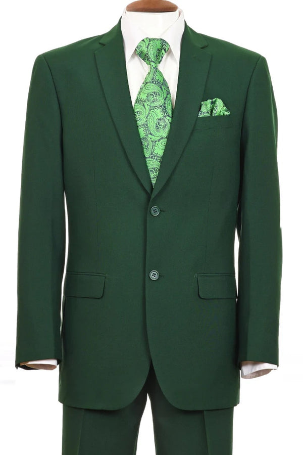 Mens 2 Button Classic Fit Basic Poplin Green Suit