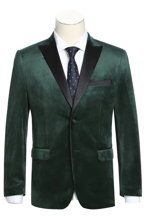 Mens Two Button Peak Lapel Velvet Prom Hunter Green Tuxedo Blazer