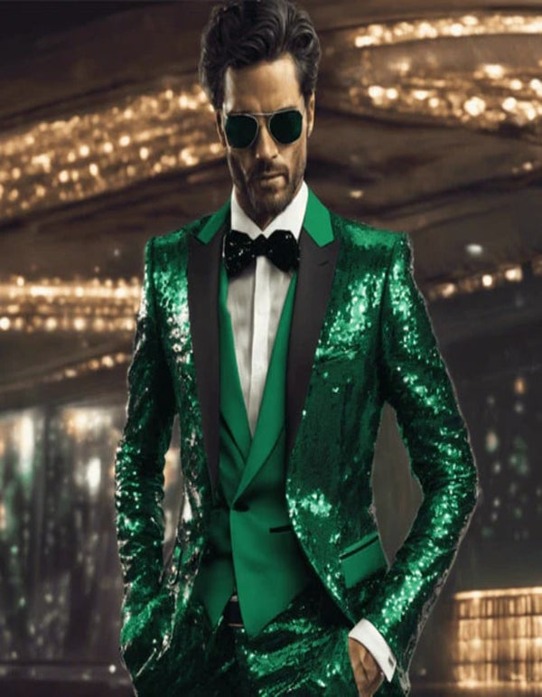 Mens Sequin Suit - Sparkly Suit - Emerald Green Glitter Suit