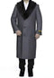 Removable Fur Collar Full Length Wool Dress Ankle length Overcoat In Grey Herringbone