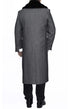 Removable Fur Collar Full Length Wool Dress Ankle length Overcoat In Grey Herringbone