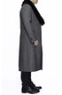 Removable Fur Collar Full Length Wool Dress Ankle length Overcoat In Grey Herringbone