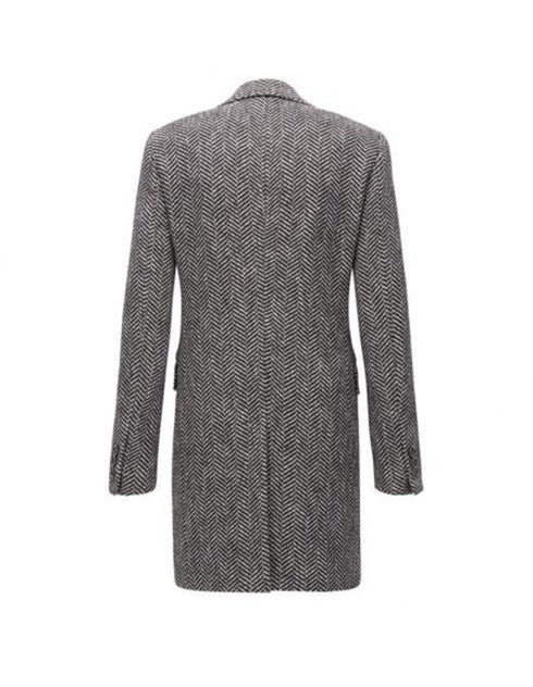 Men's Double Breasted Gray Herringbone Tweed Six Button Overcoat