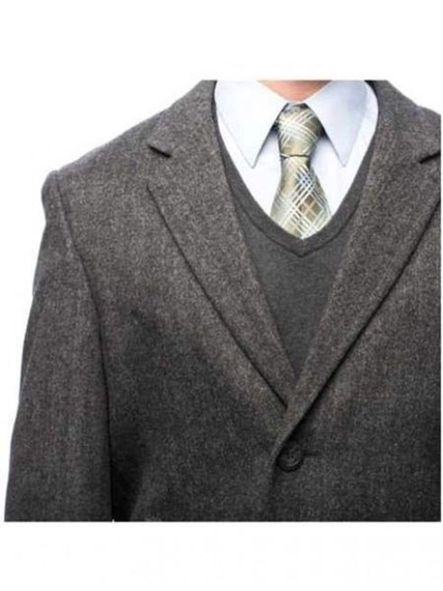 Herringbone Cashmere Blend Grey Top Coat Three Button