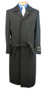 Full Length Belted Style Mens Raglan Overcoat - Wool Fabric Belted Dark Grey Coat