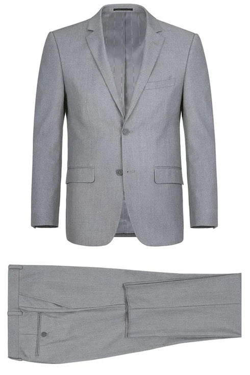 Light Grey Suit - Silver Gray Suit For Wedding - Mens Basic Two Button Classic Fit Suit With Optional Light Grey Vest