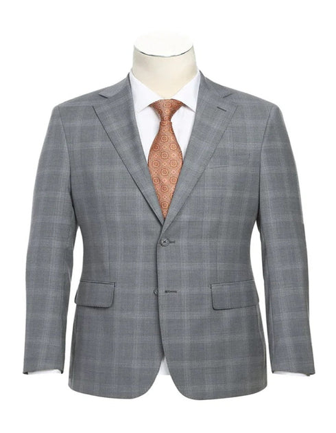 Light Grey Suit - Silver Gray Suit For Wedding - Mens Designer Two Button Slim fit Light Grey Windowpane Suit