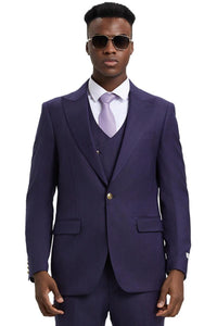 Men's Stacy Adams Vested One Button Side Peak Lapel Pinstripe Suit in Eggplant Purple