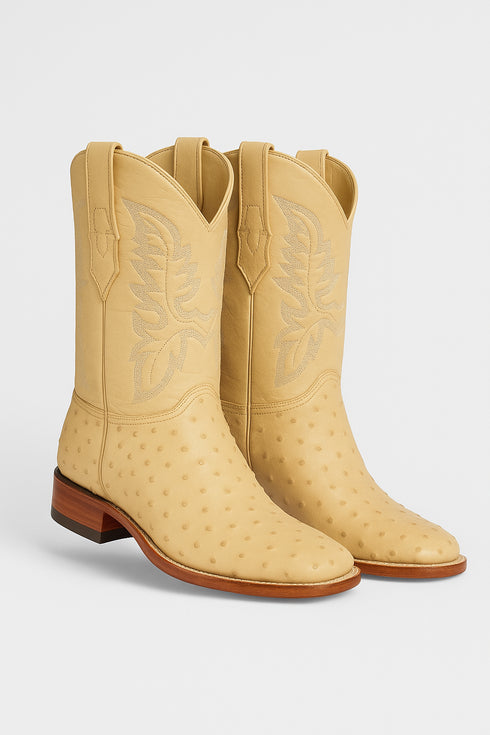 Men's Los Altos Ostrich Skin Wide Square Toe Boots - B
