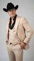 Mens Light Beige Western 3-Piece Suit – Cowboy Tuxedo with Shawl Lapel