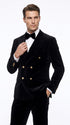 Men’s Rossi Man Zeus Black Velvet Double Breasted Tuxedo Suit, Formal Wedding Prom Dinner Suit Set
