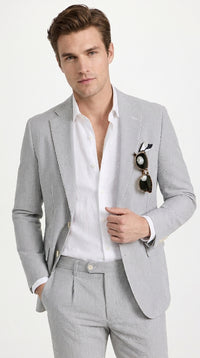 Men’s Navy Seersucker 2 Piece Summer Suit, Modern Fit Lightweight Wedding Dress Suit