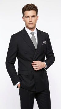 Men’s Black Classic Wool Double Breasted Suit, Formal Wedding Business Dress Suit