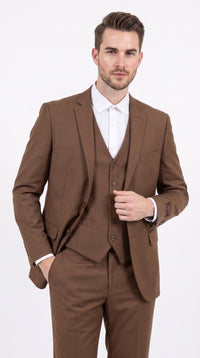 Men’s Brown Sharkskin 3-Piece Suit – Regular Fit Single-Breasted Wedding, Business and Formal Suit