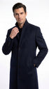 Men’s Navy Blue Bravo Top Overcoat, 4 Button Wool Blend Formal Winter Dress Coat
