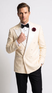 Men’s Ivory Double-Breasted Tuxedo Dinner Jacket – Cream Off-White Wedding, Prom and Black-Tie Blazer