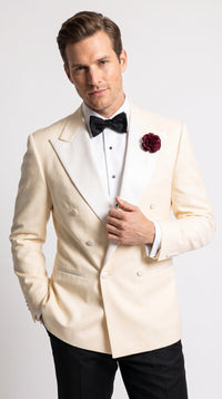 Men’s Ivory Double-Breasted Tuxedo Dinner Jacket – Cream Off-White Wedding, Prom and Black-Tie Blazer