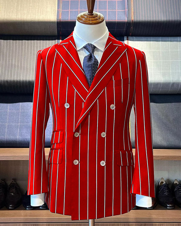 Hot Red Pinstripe Suit - Gangster Suit - 1920's Suit - Double Breasted Suit