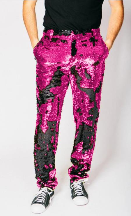 Mens Sequin Pants - Hot Pink Dress Party Pants