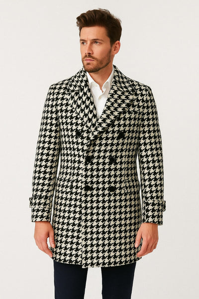 tain double push×playboy CHECK COAT Houndstooth-Double-Breasted-