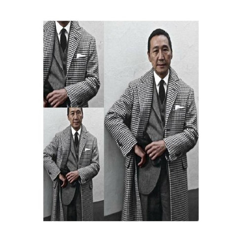 Houndstooth Overcoat - Black And White Checker Wool And Cashmere Fabric Topcoat By Alberto Nardoni