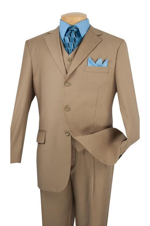 Mens Classic 3 Button Vested Dress Suit in Tan