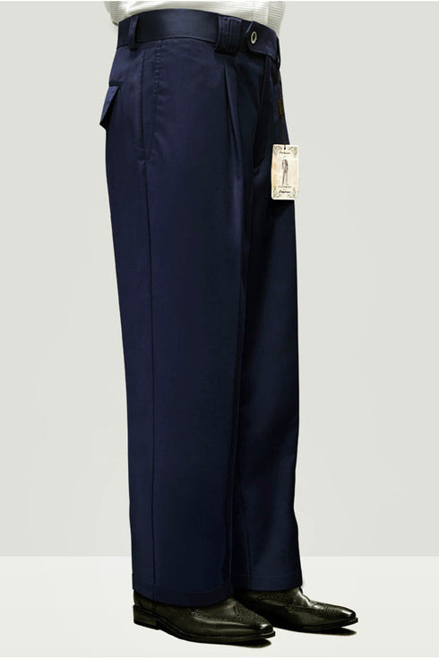 Mens Italian Wool Wide Leg Dress Pants in Navy Blue