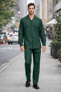 Mens Luxury Hunter Green Wool Two-Piece Leisure Walking Suit
