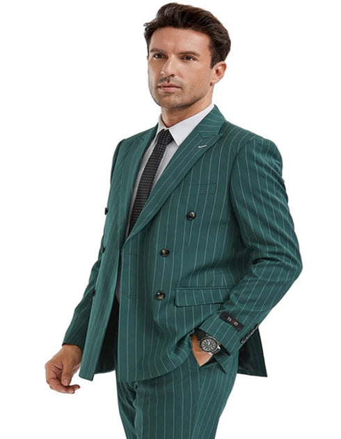 1920s Mens Suit - 1920s Mens Outfit - 1920s  costume  Bold Pinstripe  Suit  Hunter Green