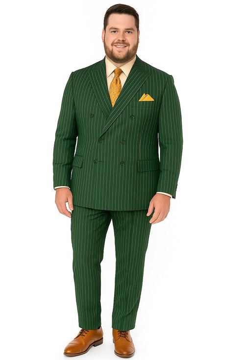 Mens Hunter Green Pinstripe Double-Breasted Suits – Bold 6-Buttons Vintage Gangster Style 1920s Look