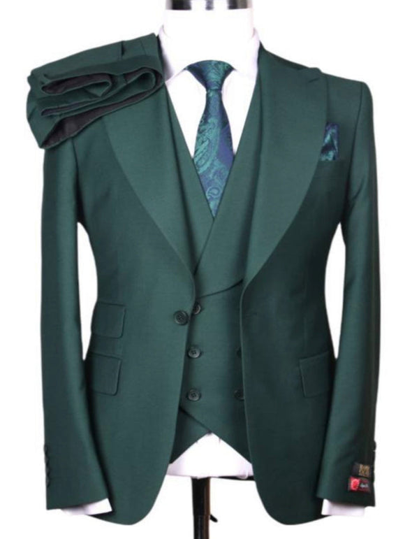 Great Gatsby Suit - Double breasted Vest - Big Peak Lapel Vintage Suit No Pleated Pants in color Green