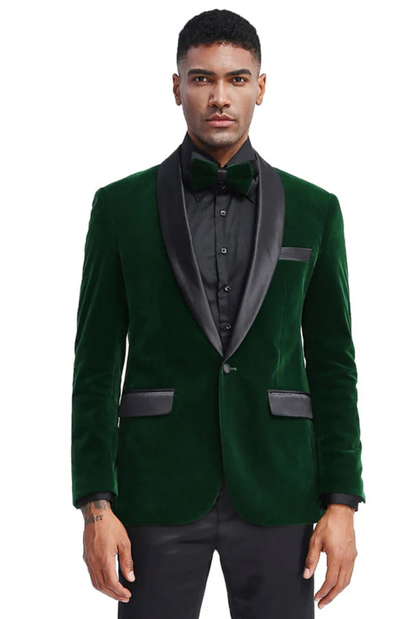 Men's Slim fit shawl lapel velvet wedding & prom hunter green tuxedo jacket